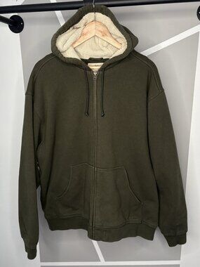 LL Bean Katahdin Iron Works Full Zip Hoodie Men’s XL Olive Green Sherpa Lined
